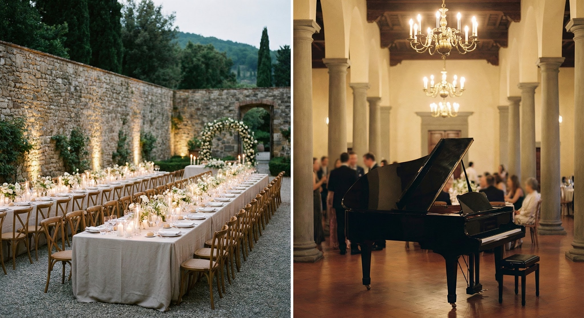 Suite con jardín en hotel palacio con bandeja de desayuno y puerta acristalada abierta a un jardín privado