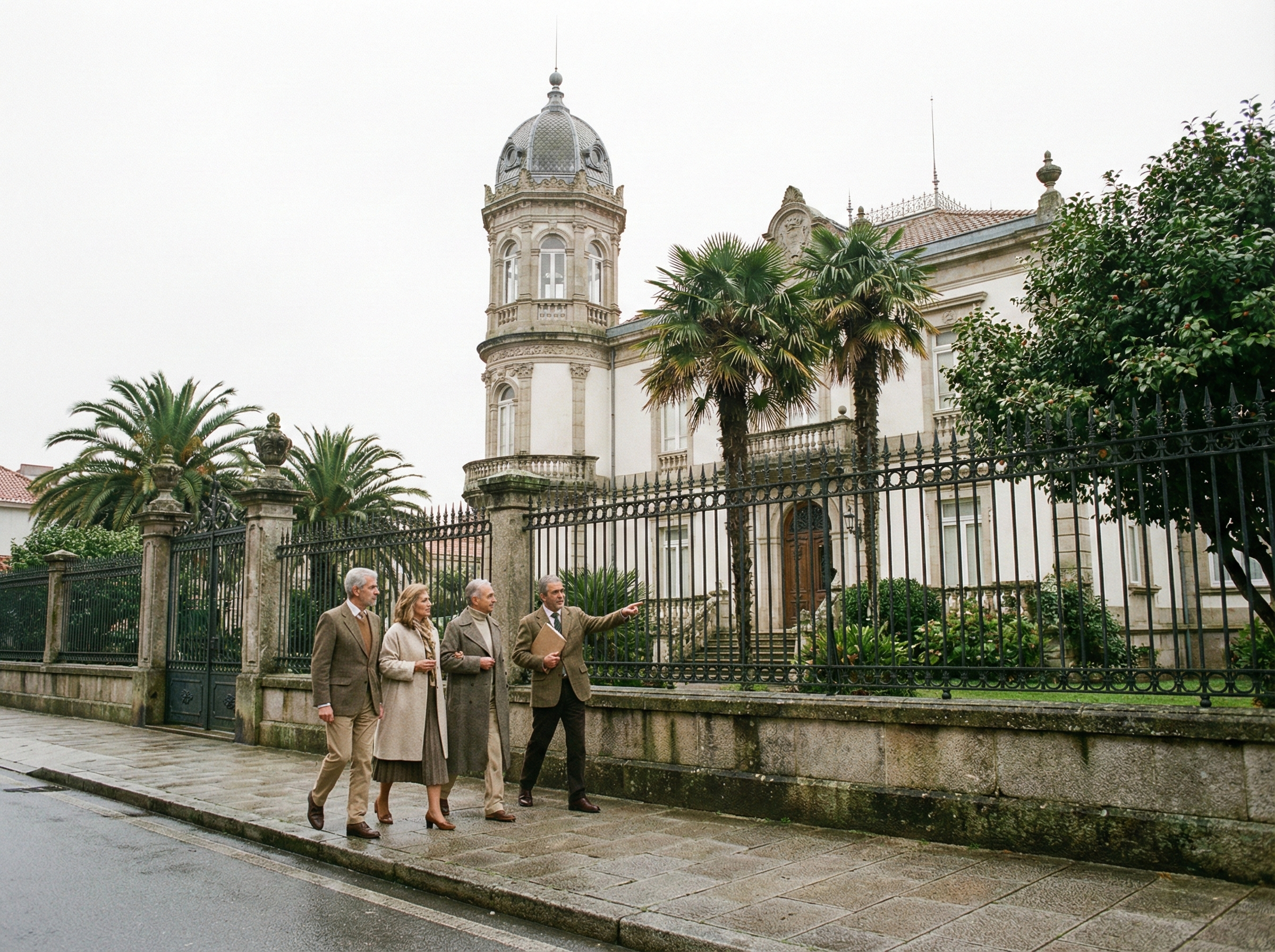 Visita respetuosa desde la vía pública a una casa indiana en Galicia con guía local y pequeño grupo