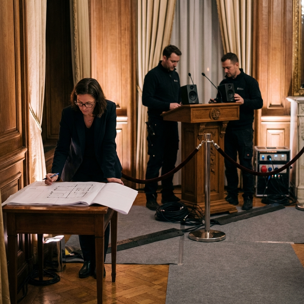 Salón principal de un palacete con montaje de banquete para 80-90 invitados: hotel boutique para eventos