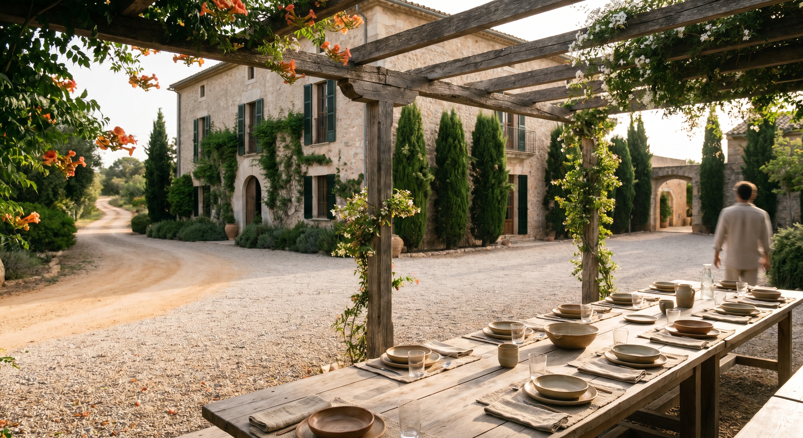Casa rural con jardín al amanecer: palacete histórico con pérgola de azahar, desayuno largo y recorridos exteriores