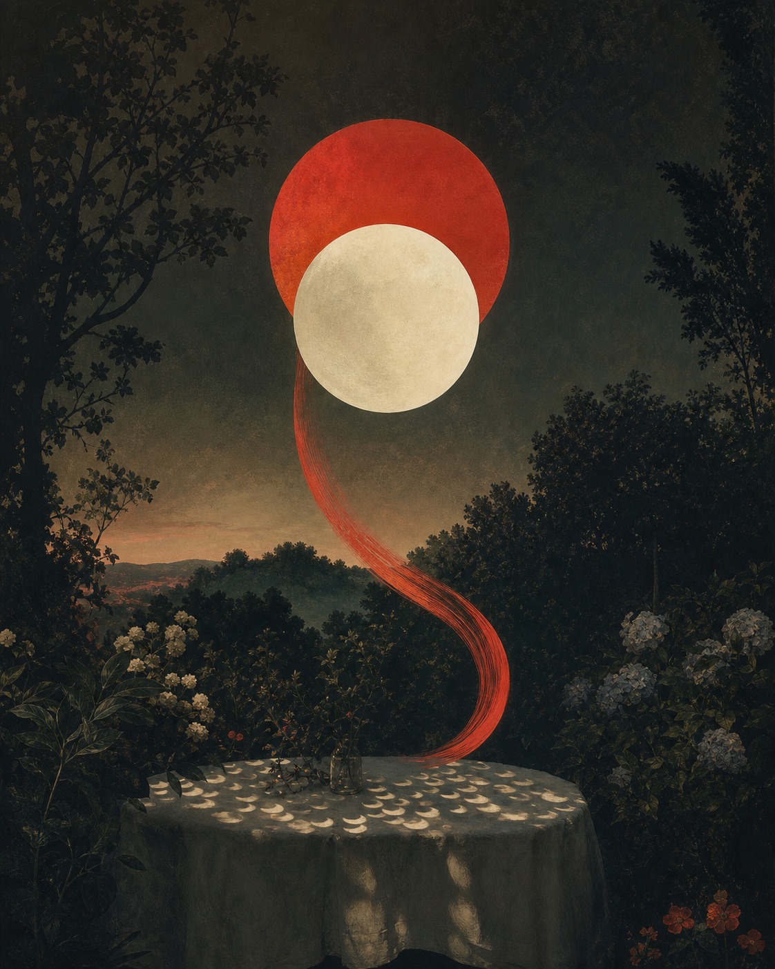 Concepto visual del romance entre el Sol y la Luna