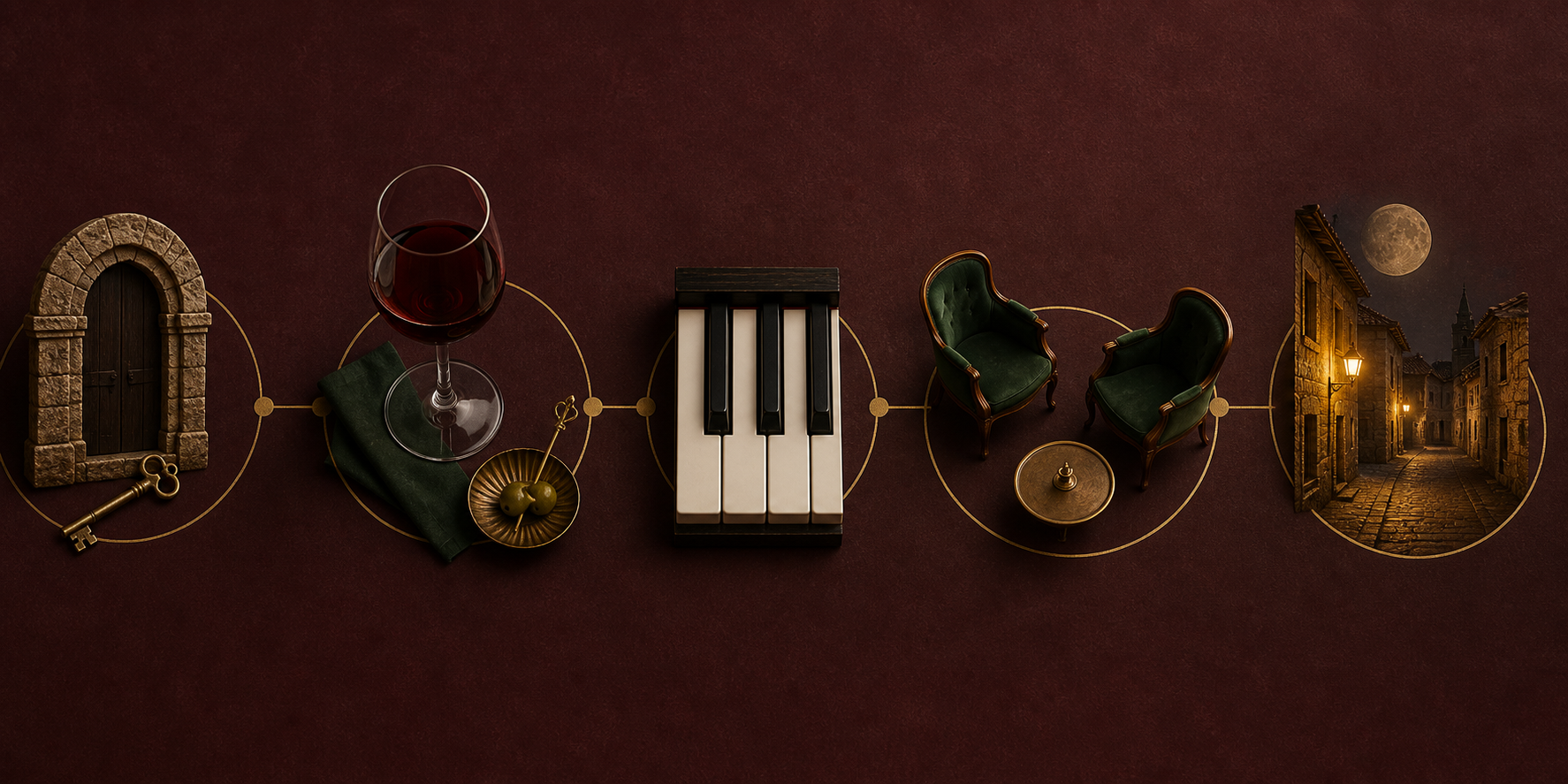 Esquema visual de llegada, recital y conversacion en una noche musical