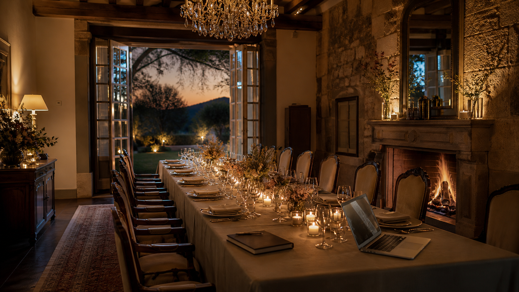 Cena de empresa preparada en un salon historico de Galicia