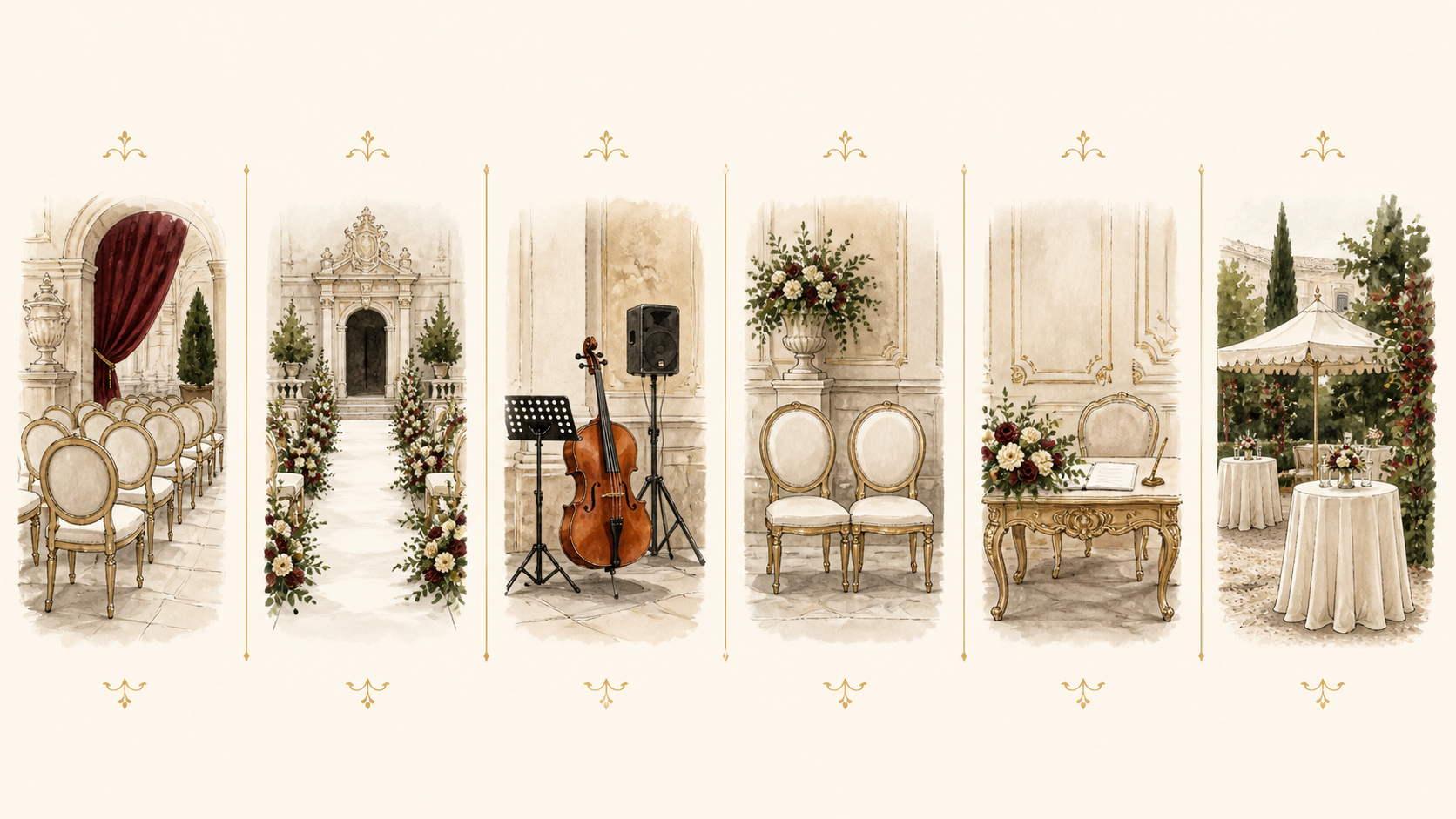 Checklist visual de montaje para una ceremonia civil en una casa historica