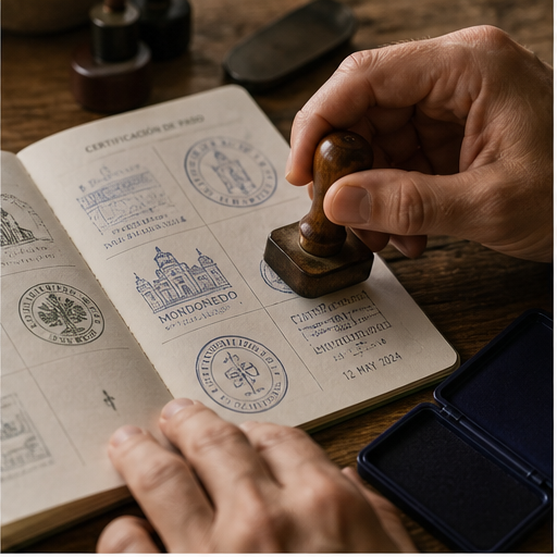 Credencial del peregrino recibiendo un sello