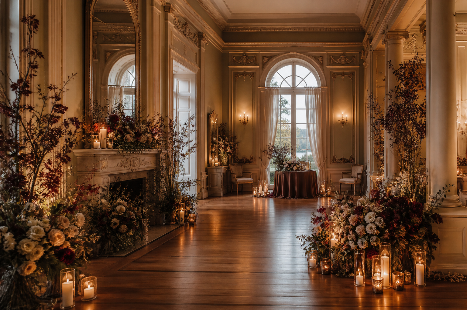 Decoracion de boda elegante en una casa historica de Galicia