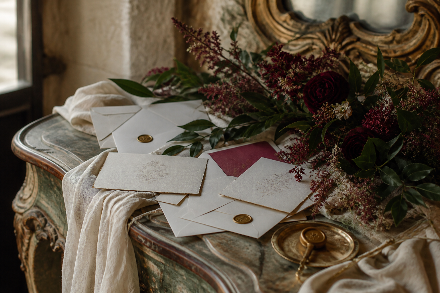 Paleta floral y papeleria para una boda elegante