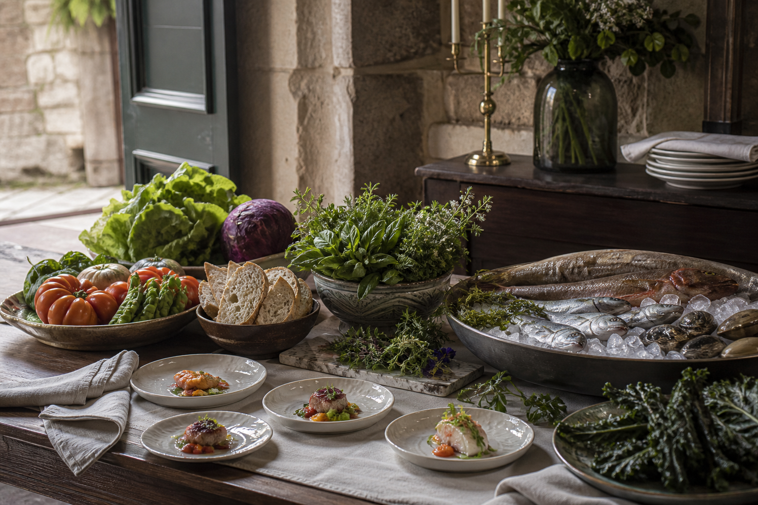 Ingredientes de temporada y platos de prueba para un menu de boda