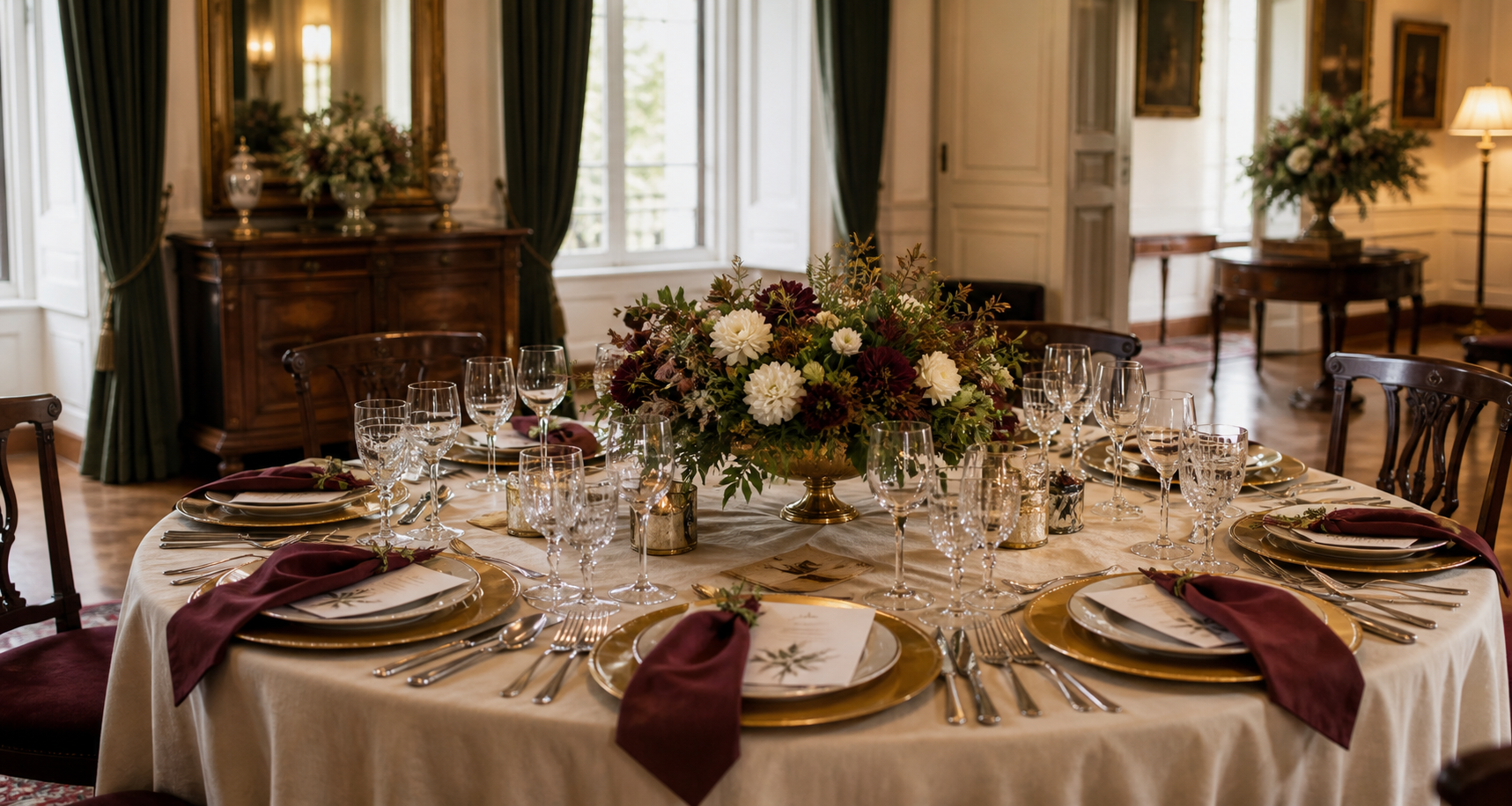 Mesa de boda preparada en un salon historico