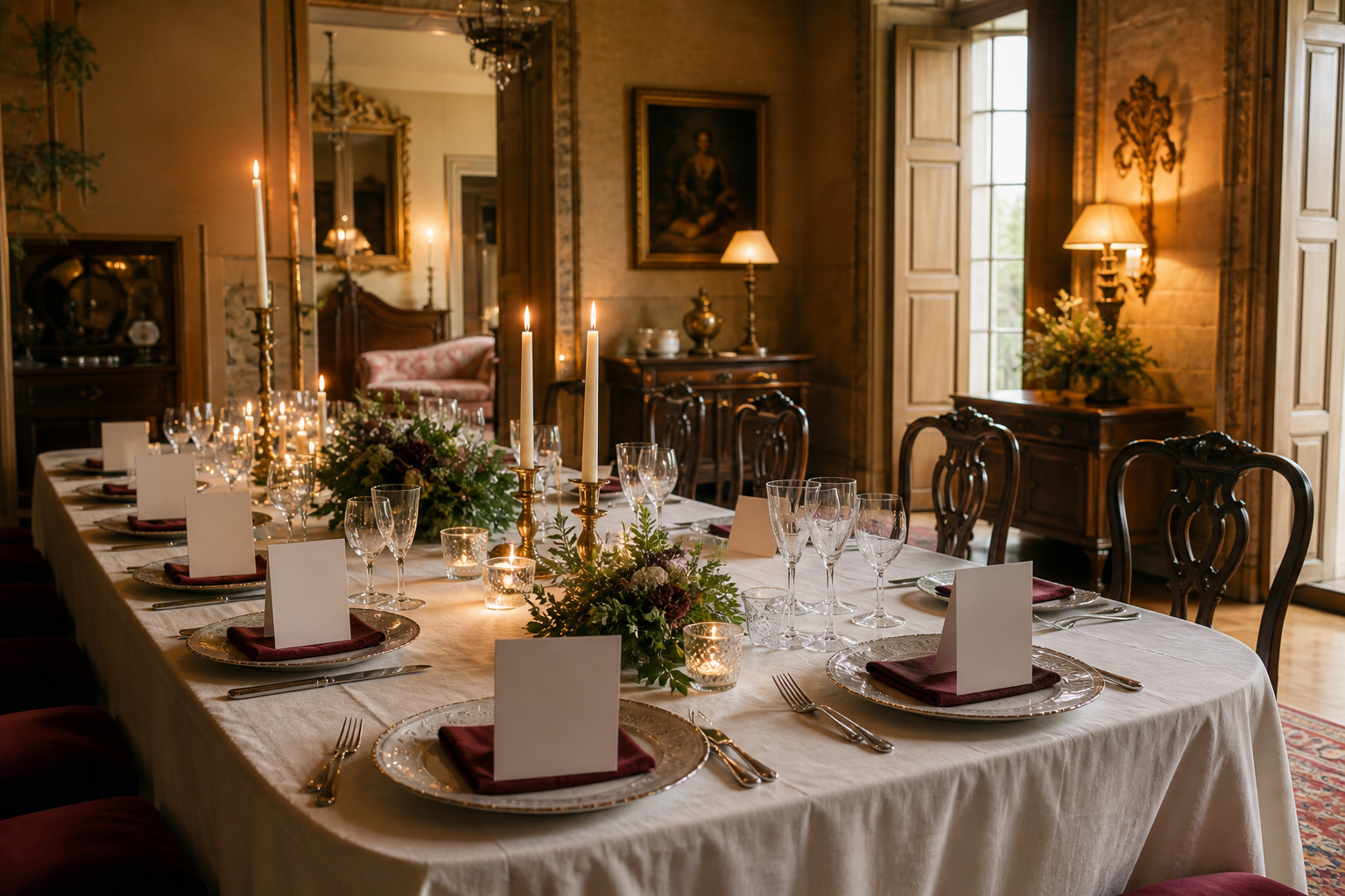 Mesa de boda revisada antes del servicio