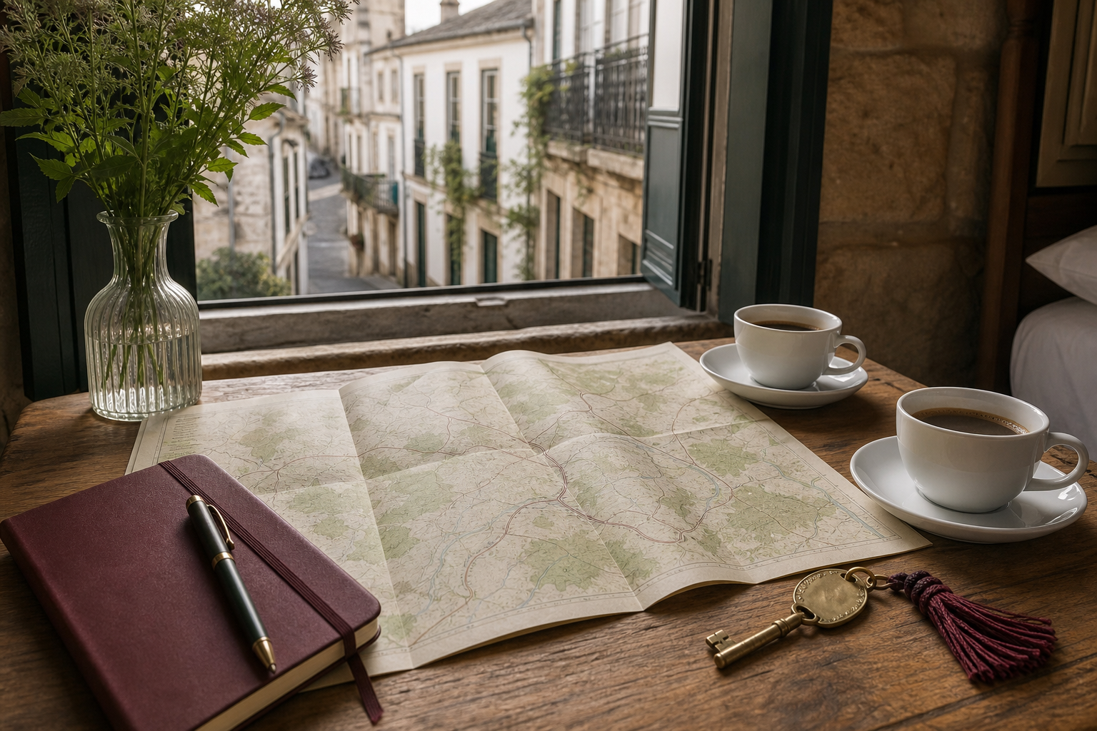 Mapa, café y llave para planificar una estancia cultural en Mondoñedo