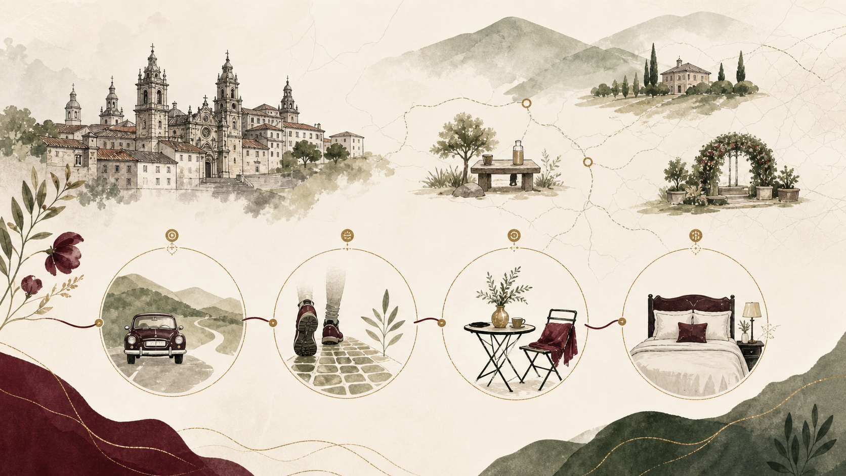 Esquema visual de un viaje lento por Galicia interior