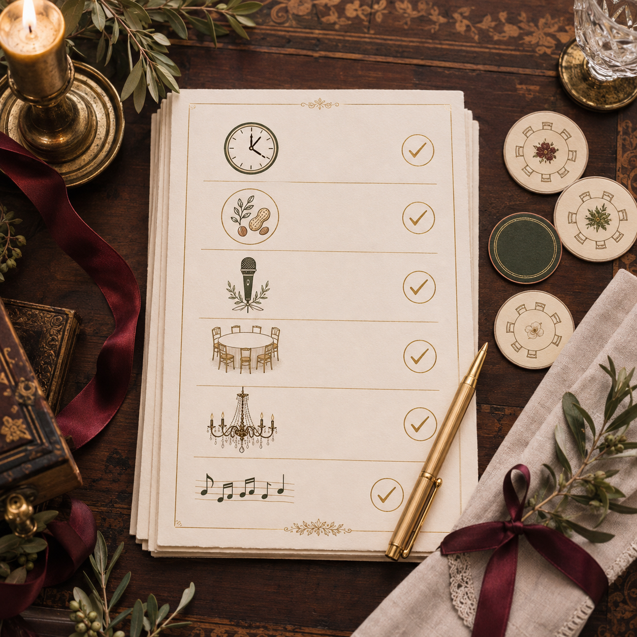 Checklist visual para coordinar un banquete de boda