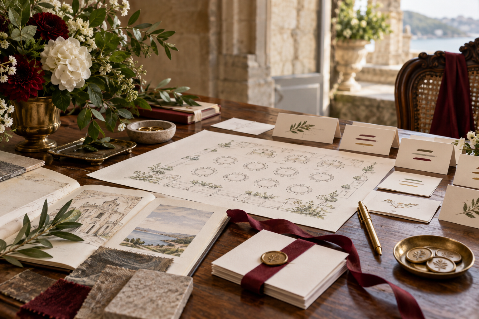 Mesa de planificación para una boda multicultural