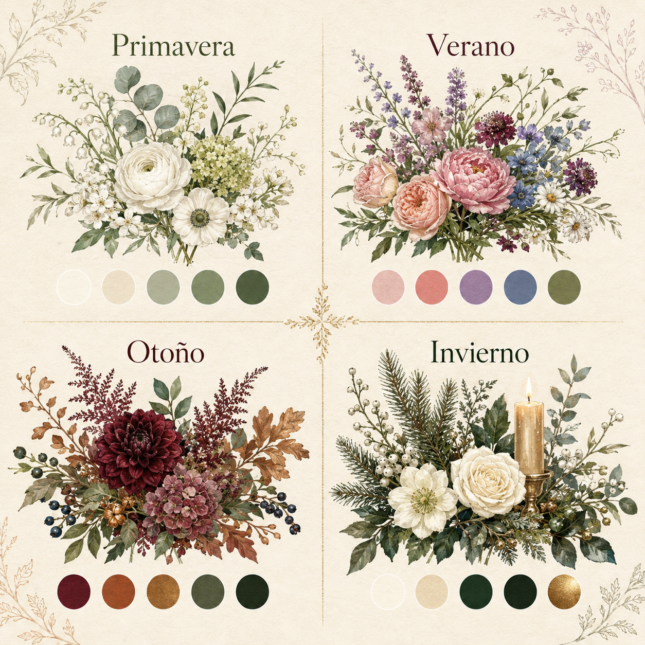 Paletas estacionales de flores de boda para Galicia