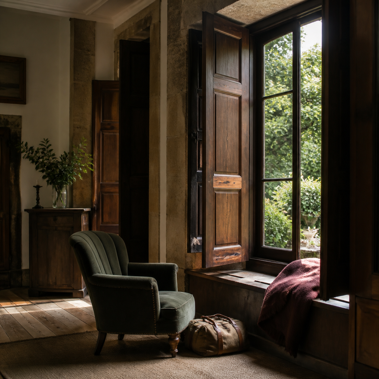 Sillon junto a una ventana abierta en una estancia historica