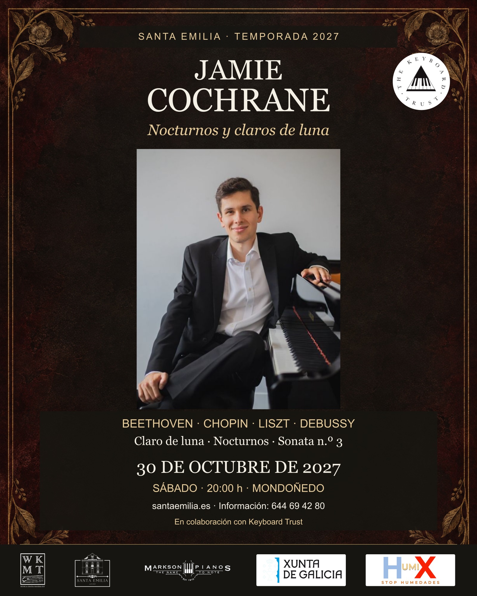 Jamie Cochrane — Nocturnos y claros de luna. 30 de octubre de 2027, 20:00. Cartel con sello oficial Keyboard Trust.