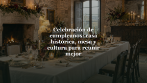 Celebración de cumpleaños en Santa Emilia con título sobre una mesa privada en un salón histórico