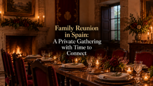 Family Reunion in Spain article title over a warm dining-room scene