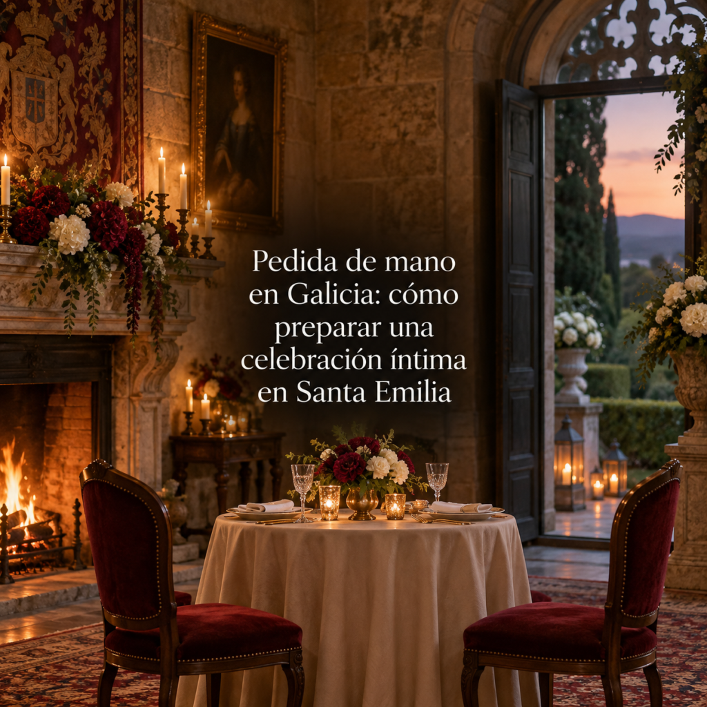 Pedida de mano en Galicia article title over an intimate Santa Emilia table
