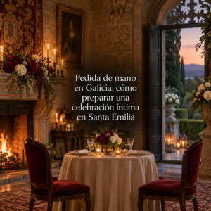 Pedida de mano en Galicia article title over an intimate Santa Emilia table