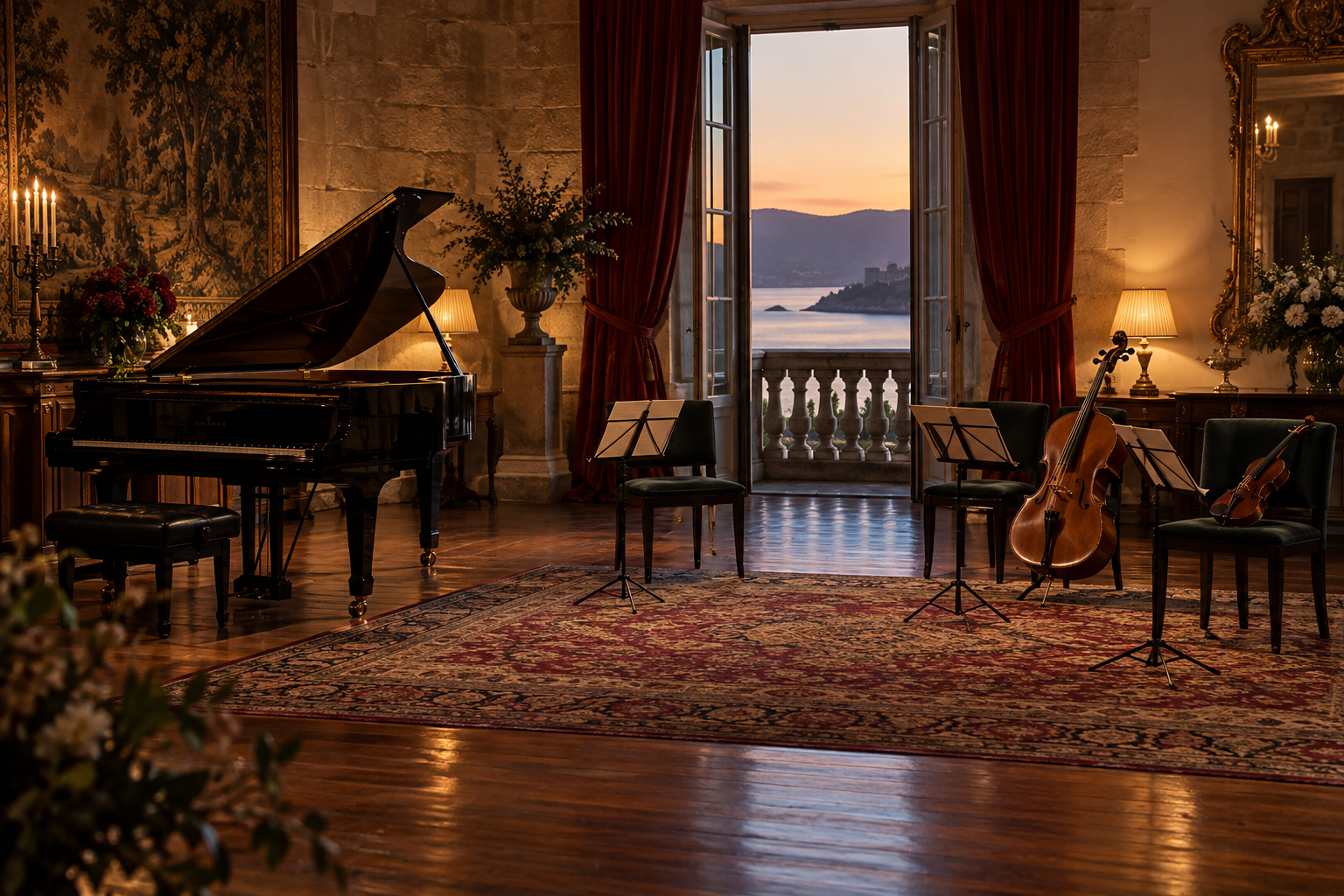 Salón preparado para escuchar música de cámara en Santa Emilia