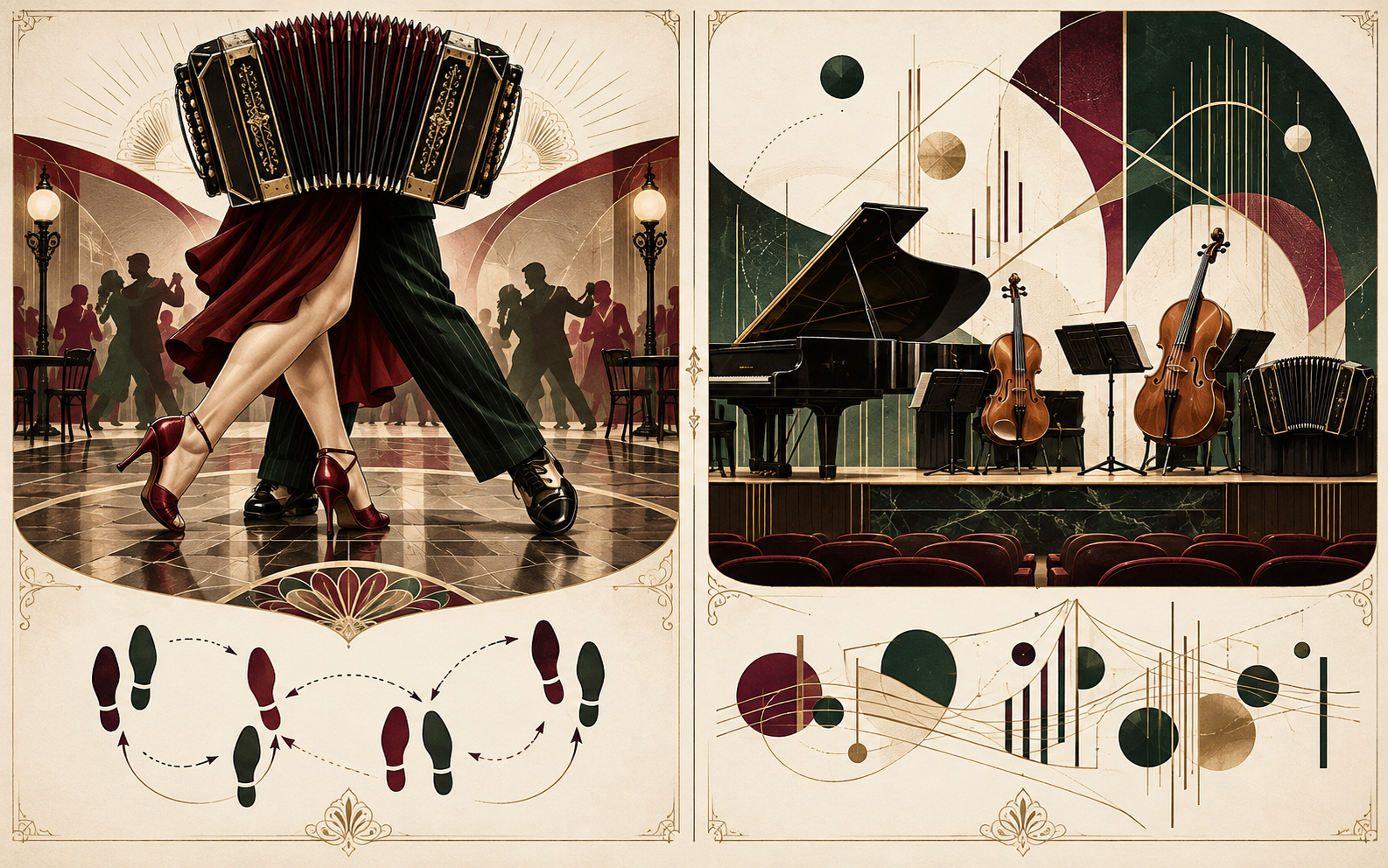 Comparación visual entre tango de baile y tango de concierto