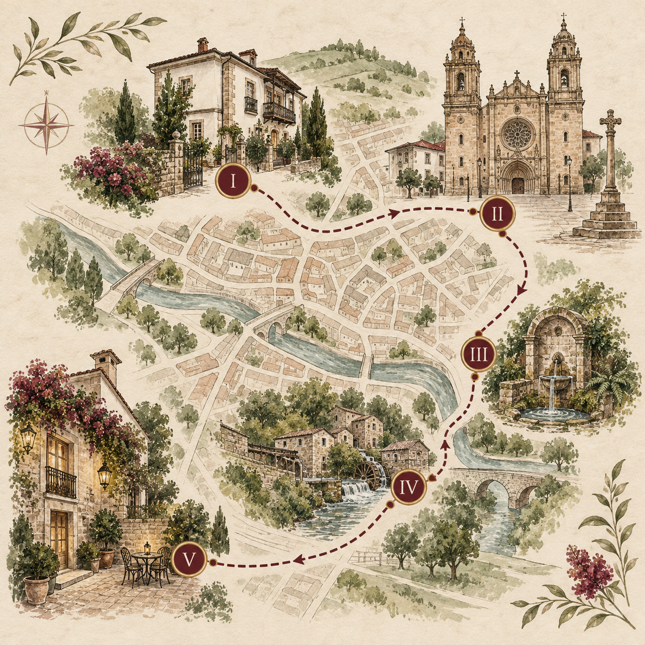 Esquema visual de una ruta cultural por Mondoñedo