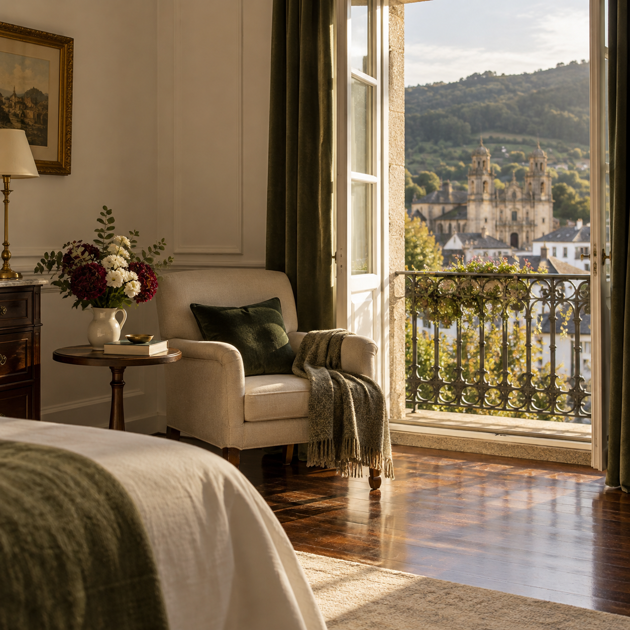 Habitación tranquila con balcón hacia Mondoñedo