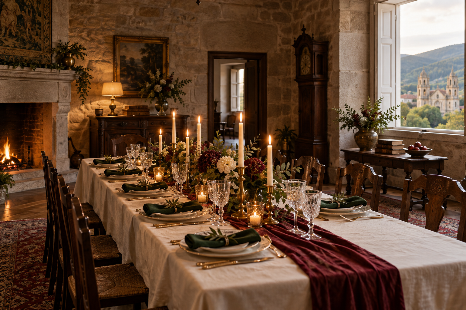 A dining table prepared for a private family gathering at Santa Emilia